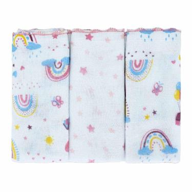 Imagem de Pano De Boca Bublim Baby 3 Unidades 100% Algodão Estampado/Liso 34Cm X 40Cm
