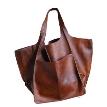 Imagem de Nova bolsa grande casual de couro macio bolsa de ombro portátil para mulheres bolsas de mão, Marrom, One Size