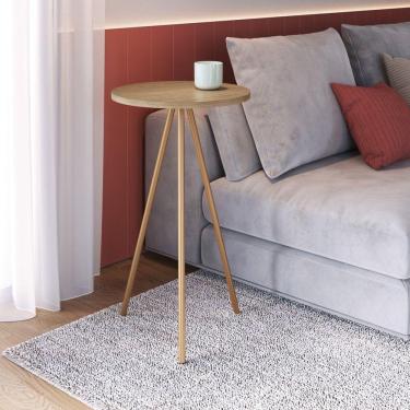 Imagem de Mesa Lateral Redonda Alta Industrial Artesano Hanover/Dourado