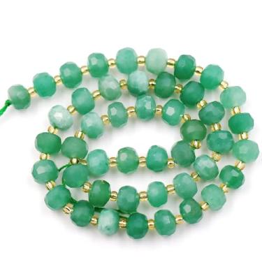 Imagem de Malahill Contas de pedra natural por para fabricação de colares de pulseiras, vendidas por saco, 5 fios e um rolo de cordão dentro, rondelle facetado, aventurina verde, 8 mm