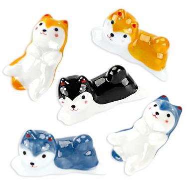 Imagem de Conjunto de 5 pauzinhos Shiba para cães com pauzinhos fofos, descanso, estilo japonês, porcelana, colher, descanso, pauzinhos de cerâmica para jantar, garfo, faca, talheres, talheres, decoração, casa,