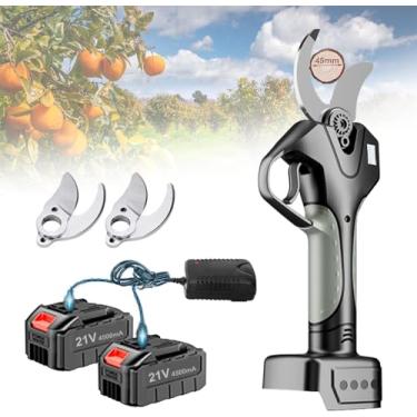 Imagem de Tesouras de poda elétricas para podadores sem fio, aparador de jardim com haste de extensão de tesouras elétricas de 45 mm, bateria recarregável de 2x 4,5Ah e lâmina de substituição de 1/2/3