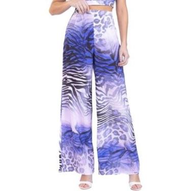 Imagem de Calça Onça Preta Pantalona Estampada VE23 Lilás Feminino-Feminino