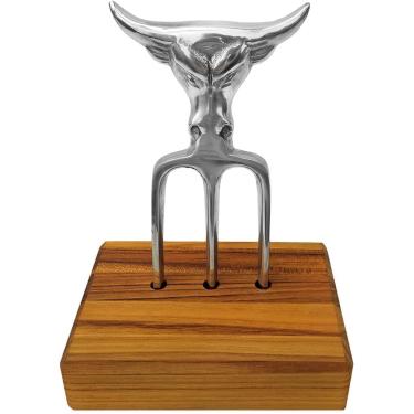 Imagem de Kit Churrasco Garra Garfo Tridente Mini Base Madeira (Tridente + Base)