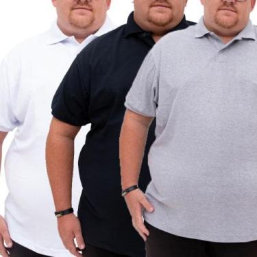 Imagem de Kit 3 Camiseta Gola Polo Plus Size Masculina Lisa Manga Curta Piquet M