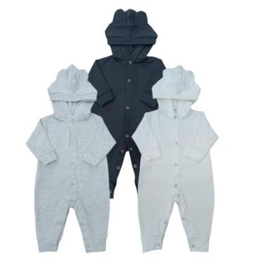 Imagem de KIT 3 PEÇAS Macacões Bebê Orelhinha Unissex - Rovidas Baby, Preto, Off