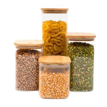 Imagem de Kit 4 potes de vidro tampa de bambu herméticos quadrados - Tüd - TUD, 