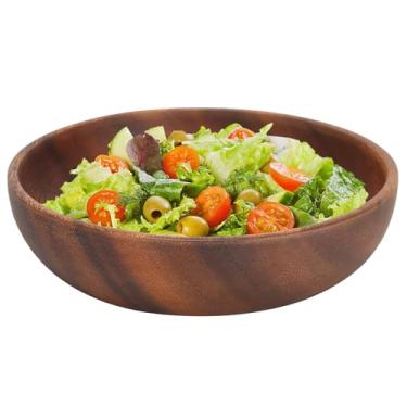 Imagem de Tigela de salada, pratos de artesanato de madeira tigela de servir para cafeteria, frutas, salada, lanche, sopa, sobremesa decoração de mesa de jantar ideal casamento aniversário festas de inauguração (17,5 * 4 cm)