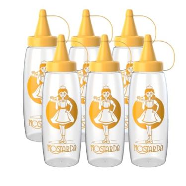 Imagem de Kit 6 Bisnaga Ketchup Mostarda Molhos Maionese Grande 350ml Decorada Flexível (Amarela)