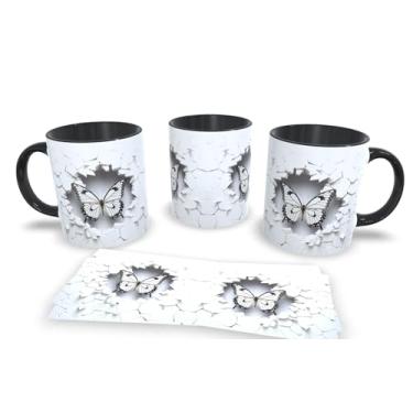 Imagem de Caneca Preta de Porcelana Personalizadas Arte Espelhada em 3D Animais (Borboleta 2)