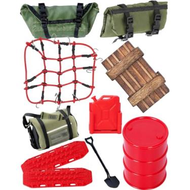 Imagem de hopsupRC Crawler Car Decoration Mini Luggage Net/Simulation Decorative Package,Luggage,Sleeping Bag,Wood Box,Shovel,Fuel Tanks,Recovery Board for 1/18 TRX4M 1/24 Axial SCX24,Red