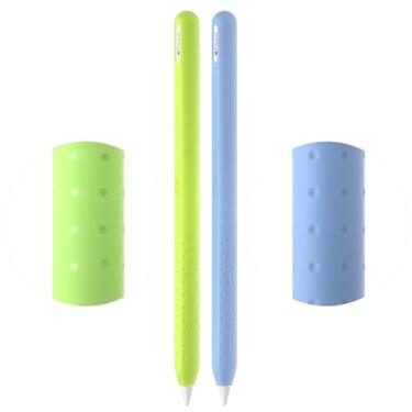 Imagem de AKSHFETH Capa de silicone para Apple Pencil 2ª geração e Apple Pencil Pro 2024, capa macia e fina, acessórios para Apple Pencil (verde brilhante + azul brilhante)