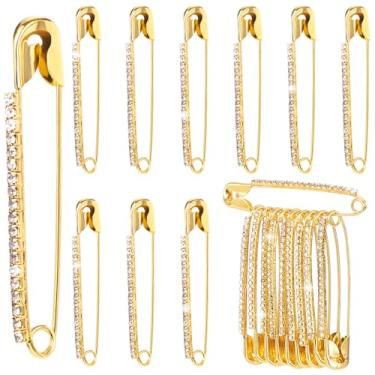 Imagem de SmallCat 10 pinos de segurança com strass, broche de cristal banhado a ouro, broches femininos de segurança, clipes de suéter, joias decorativas para roupas, chapéus, xaile