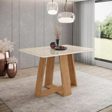 Imagem de Mesa de Jantar 4 Lugares 1,2m Tampo MDF e Vidro Canto Reto Lins Henn, 