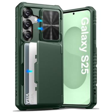 Imagem de ATATOO Capa para Samsung Galaxy S25, suporte de cartão embutido (loja de 3 a 5 cartões) e capa de câmera deslizante, proteção de nível militar, capa de telefone carteira resistente e durável para