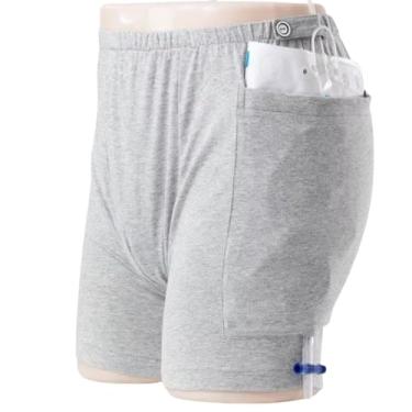 Imagem de WEEOATAR Shorts para cuidados com incontinência, calças de fístula, roupa íntima com cateter, bolsa de urina com bolsos duplos para nefrostomia, Foley, cateteres suprapúbicos e biliares (cinza claro,