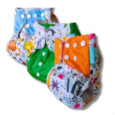 Imagem de Kit 3 Fraldas Ecológicas Reutilizável De Pano + 3 Absorventes 6 camadas (Sem Gênero)