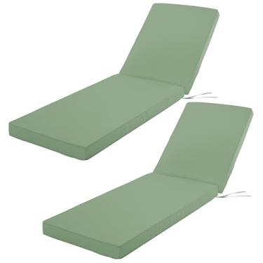 Imagem de Comcaver Conjunto de 2 almofadas para espreguiçadeiras para ambientes externos, almofadas reclináveis à prova d'água para móveis de pátio, gramado, piscina, resort, hotel, 182 x 53 cm, verde sálvia