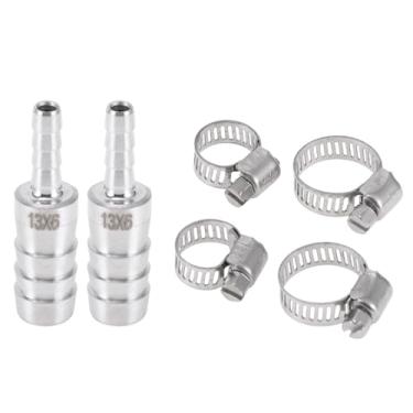 Imagem de VekAuto 1 conjunto de acessórios de farpa de mangueira 33/64 "x15/162.6 cm redutor de emenda para ar, água, óleo, gás, combustível, aço inoxidável, tom prateado com braçadeiras