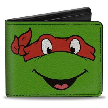 Imagem de Carteira com fivela dobrável Tartarugas Ninja, Multicor, 4.0" x 3.5", Carteira dobrável PU com fivela - Classic Tmnt Raphael Face Close-up Verde/Vermelha
