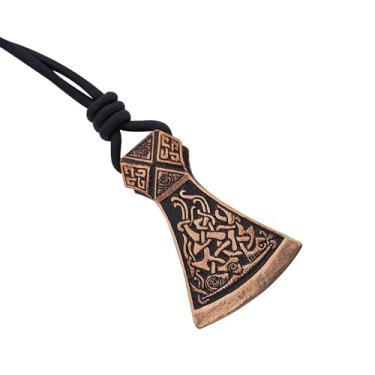 Imagem de Lord of Battles Pingente de bronze Mjolnir pingente nórdico machado colar armadura viking joia celta com cordão de couro genuíno perfeito para ele/ela 3,7 cm - bronze fundido de cera perdida,