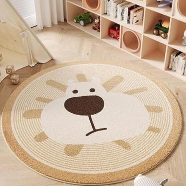 Imagem de Poowe Tapete de quarto infantil de animais fofos, tapetes redondos laváveis de 120 cm, tapete de berçário para bebês, meninos, meninas, tapete antiderrapante, macio para sala de estar, quarto, sala de
