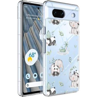 Imagem de YCJACE Capa de telefone para Google Pixel 7a capa transparente com design de elefante panda TPU macio absorção de choque fina em relevo padrão capa protetora para Google Pixel 7a - elefante panda