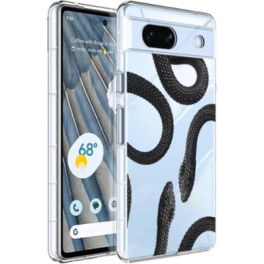 Imagem de YCJACE Capa de telefone para Google Pixel 7a capa transparente com design de cobra dupla preta TPU macio com absorção de choque fina em relevo padrão capa protetora para Google Pixel 7a - Cobra dupla
