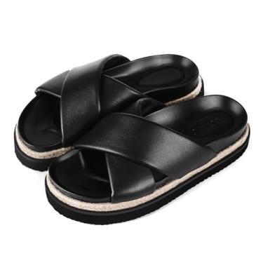 Imagem de Lookyno Sandálias femininas plataforma cruzadas confortáveis alpargatas pretas bico aberto praia verão praia sandálias deslizantes, Preto, 37
