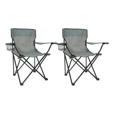Imagem de Kit 2 Cadeiras Dobráveis Pesca Acampamento Praia Resistente C/Bolsa(Cinza)