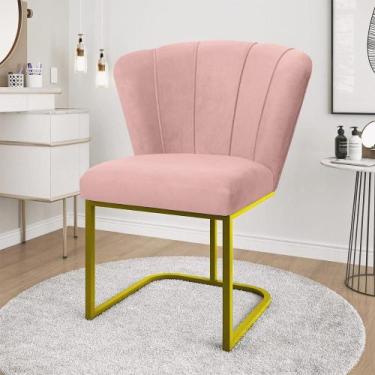 Imagem de Cadeira Flor Pés Metal Reforçado Dourado Mesa Estudos Quarto - Balaqui