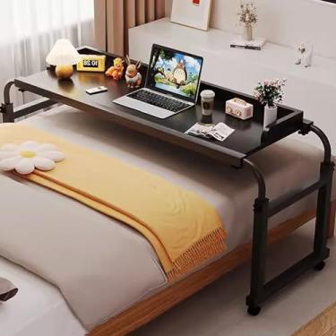 Imagem de Mesas de cama ajustáveis de 115 a 210 cm, mesa sobrecama com 4 rodas, mesa de computador, mesa de trabalho, bandeja de alimentos para cama de solteiro/casal/queen/king size