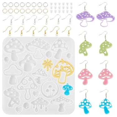 Imagem de Spritewelry 1 molde de silicone de cogumelo fofo molde de resina UV de fundição 3D com ganchos, anéis de salto, porcas de orelha para artesanato em epóxi, joias, artesanato faça você mesmo