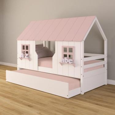 Imagem de Bicama Casinha Encantada Madeira Maciça Branco/ Rosa Housin