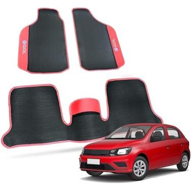 Imagem de Tapete Automotivo Gol G8 G7 G6 G5 G4 G3 G2 G1 Borracha 3 Peças Detalhe em Carpete Personalizado Gol Bola Quadrado -VERMELHO