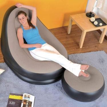 Imagem de Poltrona Inflável com Apoio de Pés Sofá Portátil Ergonômico para Sala, Quarto, Jardim ou Varanda – Confortável, Dobrável, Ideal para Uso Interno e Externo, Decoração Moderna e Funcional