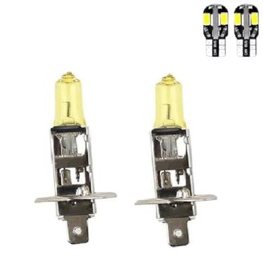 Imagem de Kit Lâmpada H1 Halógena 55W 12V Amarela, 2000 Lúmens, 3000K, com 2 Lâmpadas T10 LED