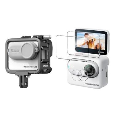 Imagem de Rszfnjxry Gaiola de moldura de alumínio com lente de silicone Corver capa e protetor de tela para Insta360 GO 3S, capa protetora de metal durável com suporte para sapata fria (número do modelo 3)