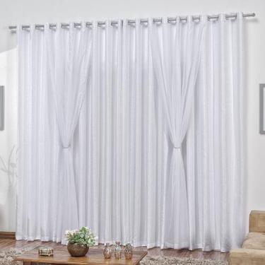 Imagem de Cortina Jacquard Com Voal Azaleia Luxo 3,00m X 2,60m Para Varão Branca