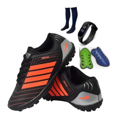 Imagem de Chuteira Society  Revolution Adulto Infantil com Meião Caneleira e Rel