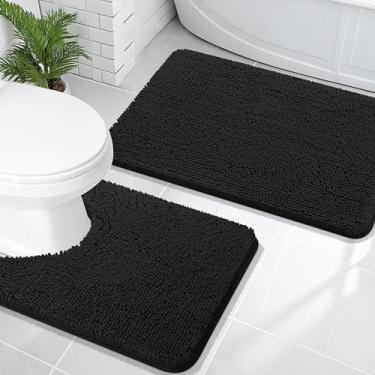 Imagem de OLANLY Conjunto de tapetes de banheiro de 2 peças, tapetes de banho de chenille macio absorvente e contorno em forma de U, tapete de banheiro lavável na máquina, acessórios de decoração de casa (76 x
