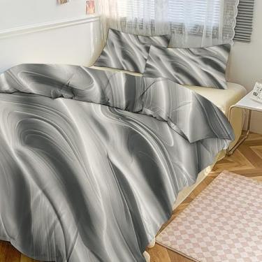 Imagem de TKJMCSW Jogo de cama com estampa branca e acolchoado, 1 edredom reversível e 2 fronhas 218 x 178 cm