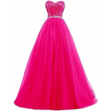 Imagem de Vestidos Das Damas De Honra Do Vestido De Baile De Baile, Parte Superior Do Tubo Lantejoulas Longo Frisado Vestido Do Banquete Do Partido, Vestidos De Esfera Formais Do Casamento, Rose Red, 16