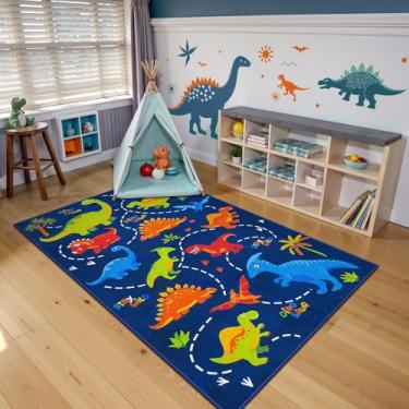 Imagem de STARUIA Tapete pequeno lavável de 7,5 x 12,7 cm para quarto de menino, tapete macio com desenho animado de dinossauro, para quarto de crianças, sala de jogos