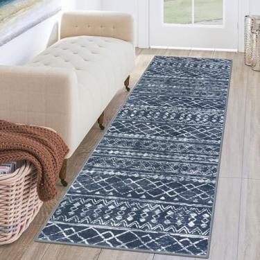 Imagem de KUTA Tapete marroquino lavável para corredor, 5 x 15 cm, antiderrapante, vintage, azul marinho, boho, tapetes de cozinha, ultramacio, envelhecido, geométrico, tapete para quarto, lavanderia, sala de
