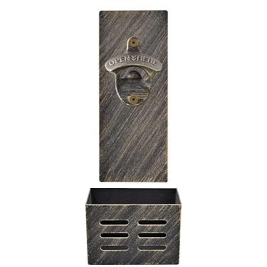 Imagem de HAIICEN Bottle Oepner Abridor de cerveja magnético montado na parede e apanhador de tampas moda antiga anexado à geladeira