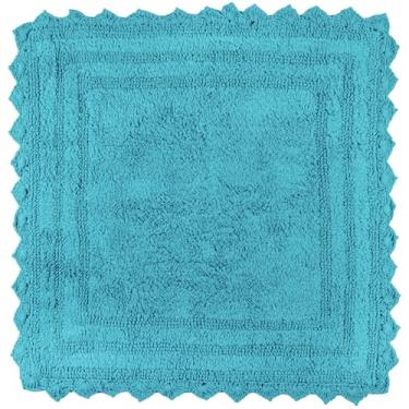 Imagem de RAJRANG Tapete de banheiro para cozinha e spa com padrão de crochê algodão absorvente macio reversível boho tapete de banho oceano azul quadrado 61 cm