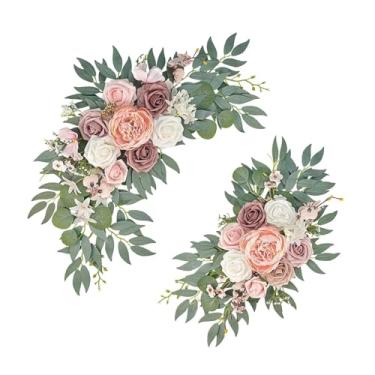 Imagem de Fenteer 2 peças de flores de arco de casamento, placas de boas-vindas, decorações, folhas verdes artificiais, decoração de fundo artesanal para cadeira de