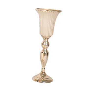 Imagem de IEUDNS Vaso de flores para casamento, buquê, decoração criativa, suporte para velas, suporte de metal para flores, para restaurante, mesa de casa, Gold L 12cmx39cm