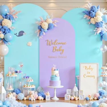 Imagem de Conjunto de capa de fundo de arco azul e roxo de 0,9 a 2 m, 2,2 m, 2,4 m, 2,4 m, capas de arco elástico para festa de aniversário de elastano para decoração de chá de bebê, casamento, chá de panela